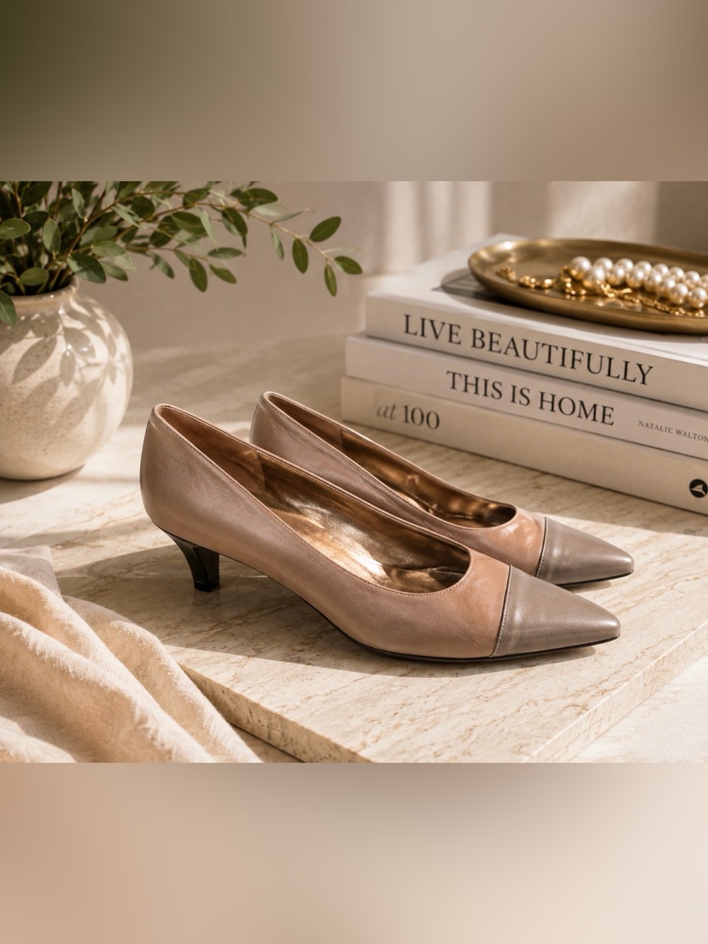 Salvatore Ferragamo size 7  two tone gold signature heels